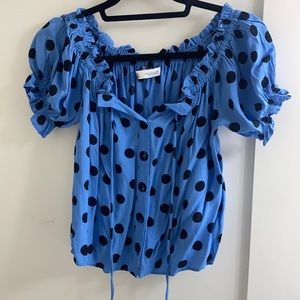 Blue and black polka dot zara off the shoulder top